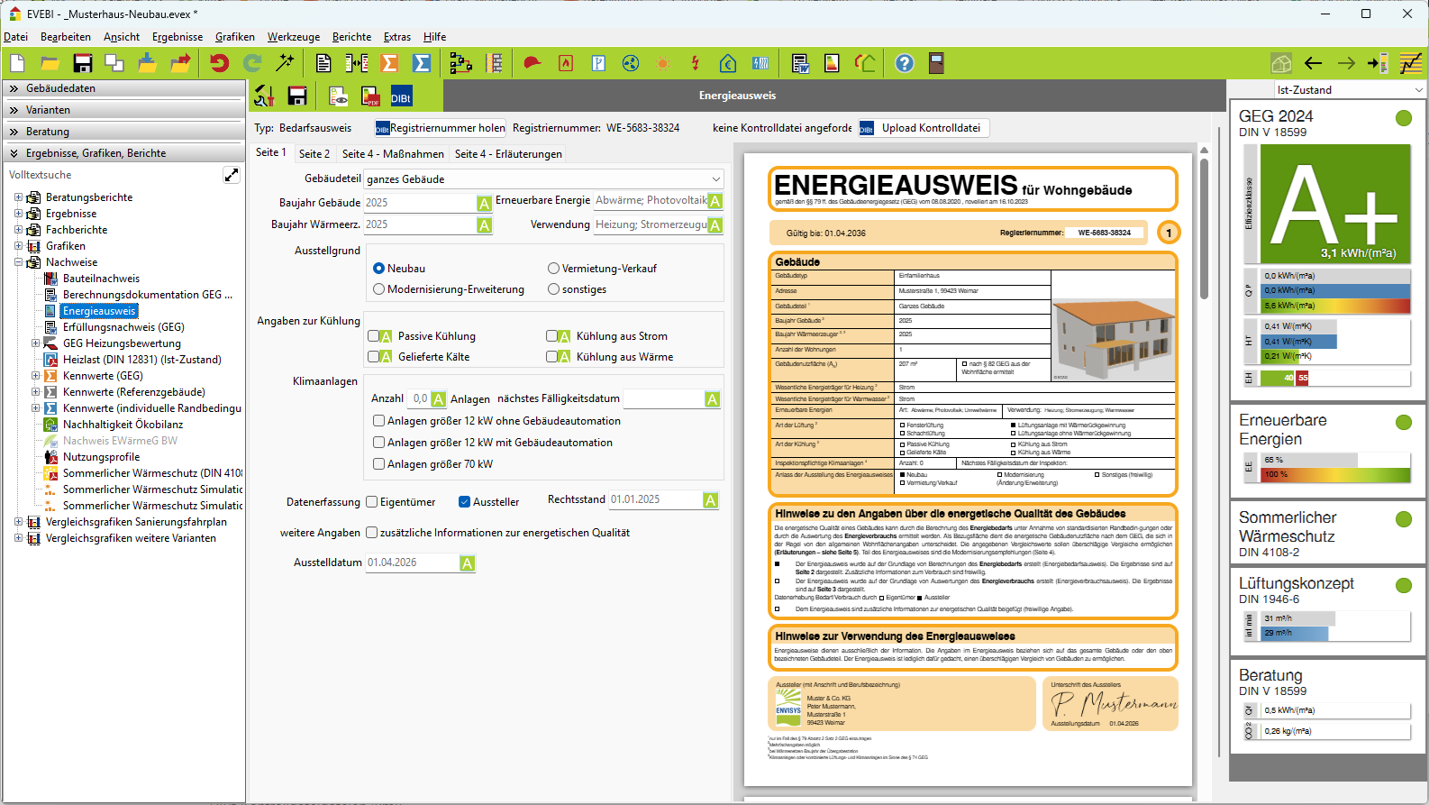 Beabeiten und Ausgabe Energieausweis Formular Energieausweis
