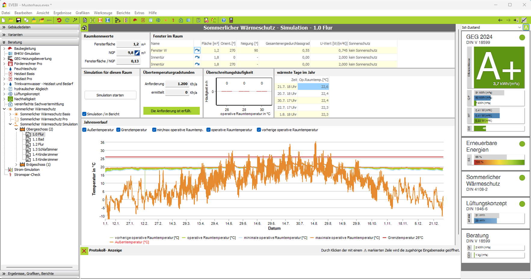 Sommerlicher Wärmeschutz Simulation 1.0 Flur Ansicht Software Sommerlicher Wärmeschutz Simulation