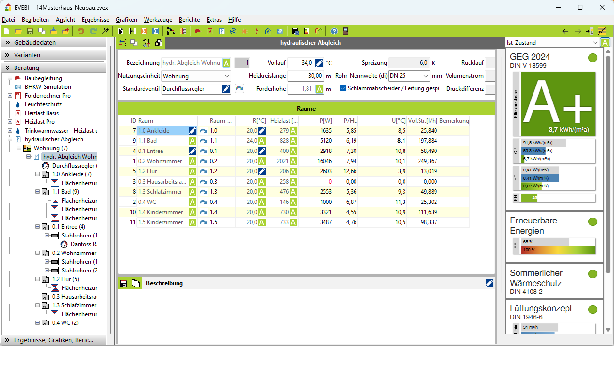 Hydraulischer Abgleich Wohnung Ansicht Software Hydraulischer Abgleich