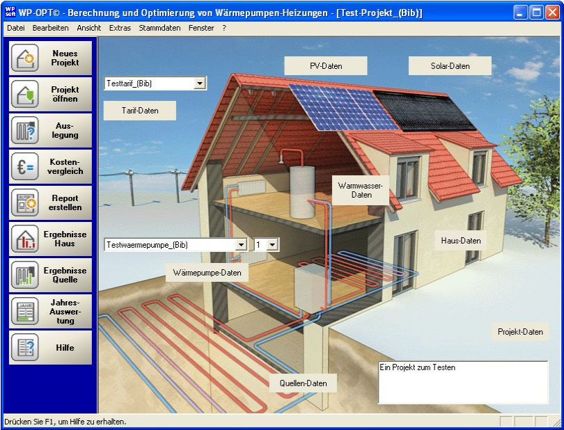 Berechnung und Optimierung von Wärmepumpen-Heizungen Ansicht WP-OPT Softwaremaske